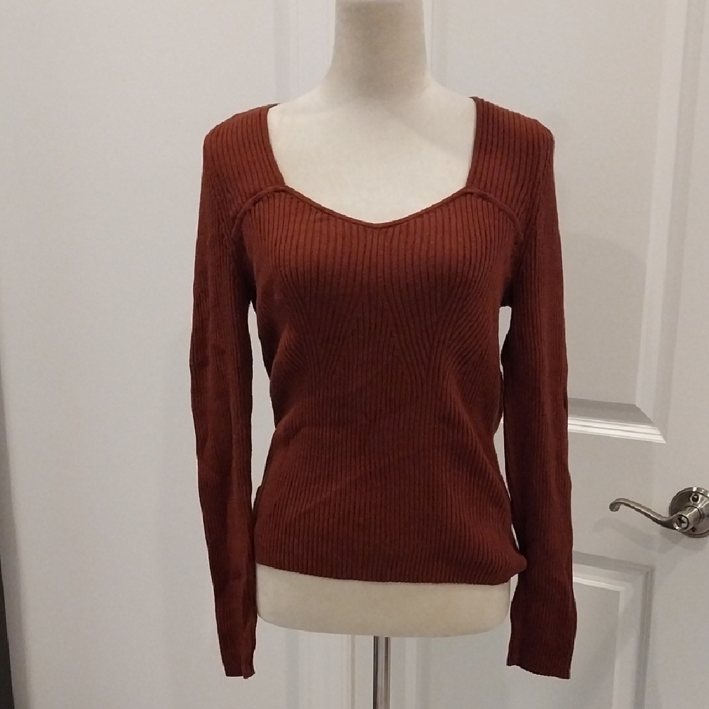 GAP Ribbed Scoop Neck Sweater in Burnt Orange